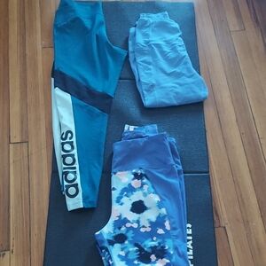 Adidas Teal and Blue Floral Leggings Set